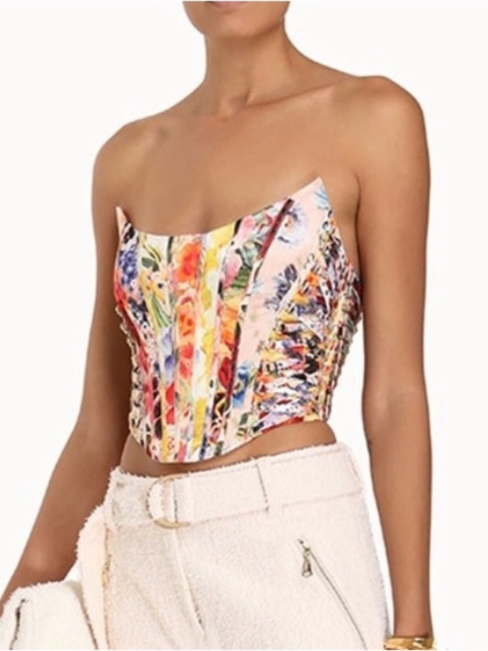 Zimmermann Wonderland Floral Multi-Panel Strapless Bustier